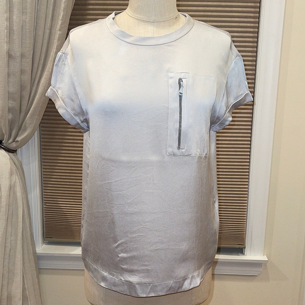NWT Brunello Cucinelli Silk Stretch Monili Detail One Zip Pocket Blouse